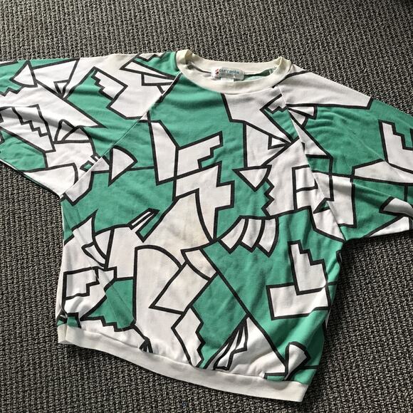 Vintage 90's Currants By Jeri-Jo Geometric Art Short Sleeve Sweater Large - Picture 1 of 4